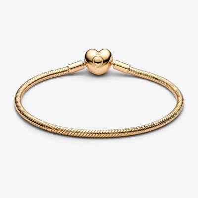 563050C00-18  Snake chain 14K gold-plated bracelet with heart clasp