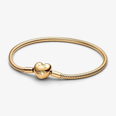 563050C00-19 Snake chain 14K gold-plated bracelet with heart clasp