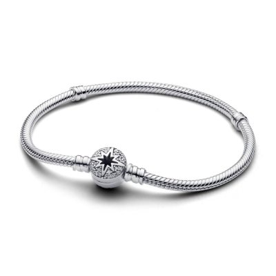 pandora Snake chain silver bracelet with north star clasp en clear cubic zirconia