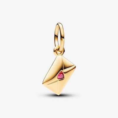 PANDORA BEDEL 762606C01 Love envelope 14K gold-plated dangle with red cubic zirconia