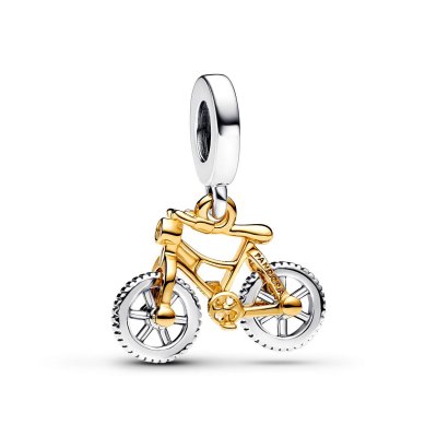 Moveable bike sterling silver and 14k gold-plated dangle