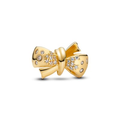 763442C01 Bow 14k gold-plated charm with clear cubic zirconia