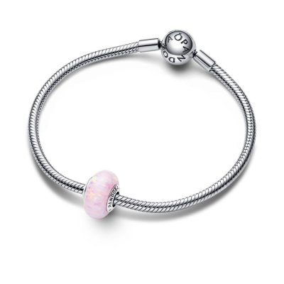 791691C03 Silver charm with pink lab-created opal