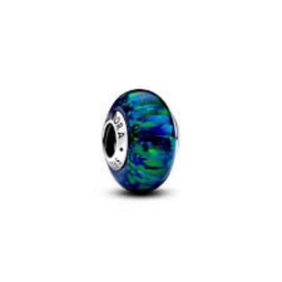 Sterling silver charm with green bleu lab-created opal