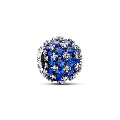 792630C02 Silver charm with princess blue crystal and clear cubic zirconia