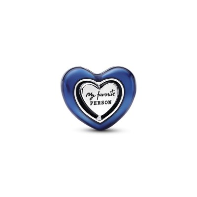 pandora bedel blauw hart Spinning heart silver charm with night blue crystal and blue enamel