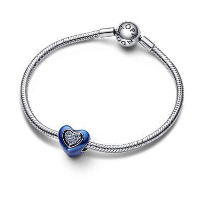 pandora bedel blauw hart Spinning heart silver charm with night blue crystal and blue enamel