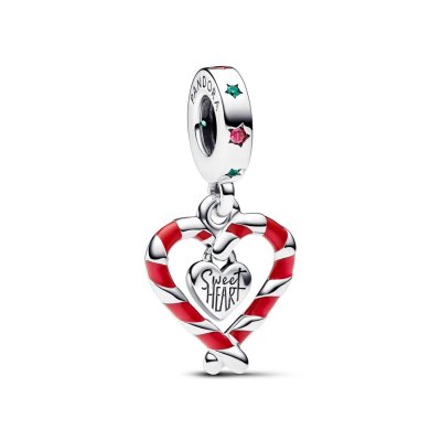 pandora Candy cane silver dangle with lake green crystal, red cubic zirconia and red enamel