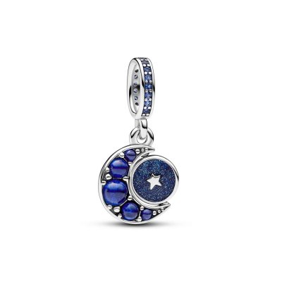 pandora Crescent moon silver dangle with royalblue, stellar blue, stellar blue and skylight blue crystal