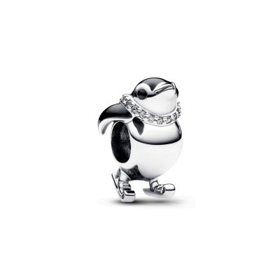 pandora Skiinig penguin silver charm with clear cubic zirconia and black enamel