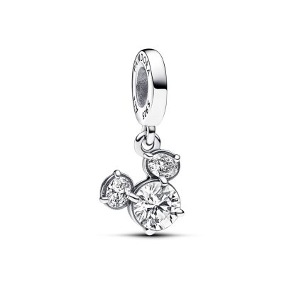 Pandora disney mickey mouse silhouette silver dangle with clear cubic zirconia