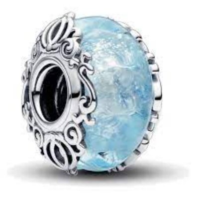 PANDORA BEDEL 793073C00 Disney silver charm with light blue murano glass and silver foil