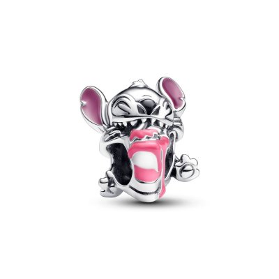 pandora Disney Stitch birthday cake silver charm with pink, purple, blue and black enamel