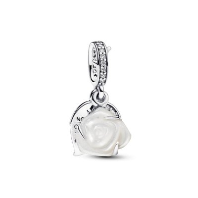 pandora White Rose silver double dangle with white bioresin