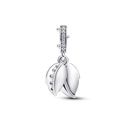 pandora White Rose silver double dangle with white bioresin