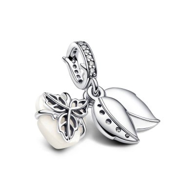 pandora White Rose silver double dangle with white bioresin