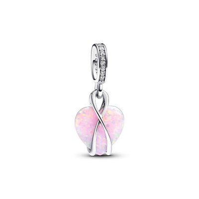 Pandora om heart silver dangle with pink lab-created opal and clear cubic zirconia