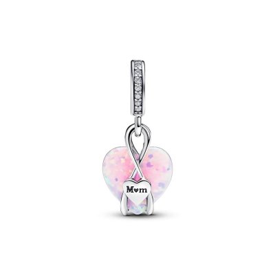 Pandora om heart silver dangle with pink lab-created opal and clear cubic zirconia