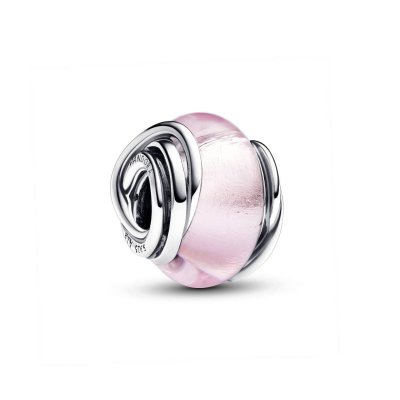 pandora Encircled silver charm with pink murano glass and silver foil