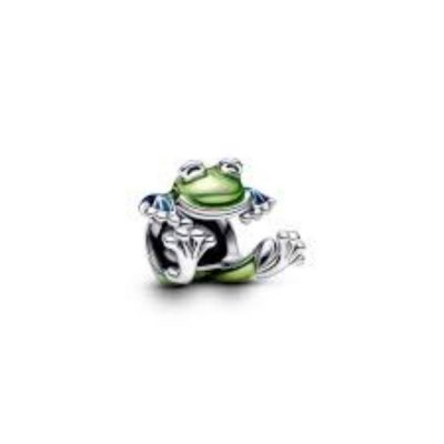 Frog sterling silver charm with transparent bleu and green enamel