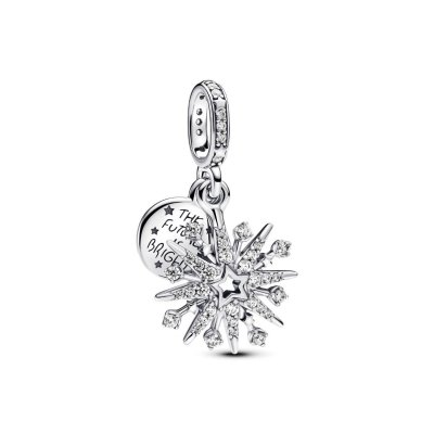 793512C01 Firework silver double dangle with clear cubic zirconia