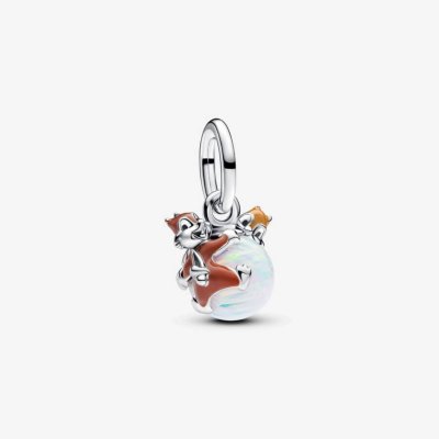 Disney Chip and Dale silver dangle lab opal/ brown enamel