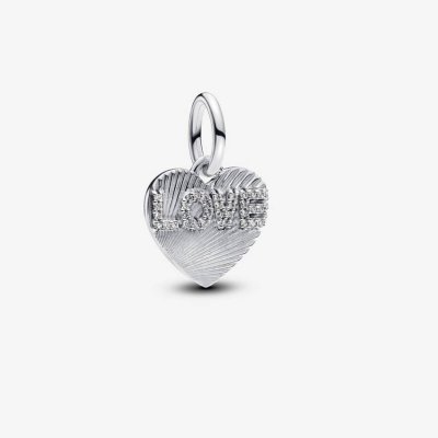 793604C01 Engraveble love heart silver dangle with clear cubic zirconia