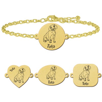 Beagle armband met naam goud 