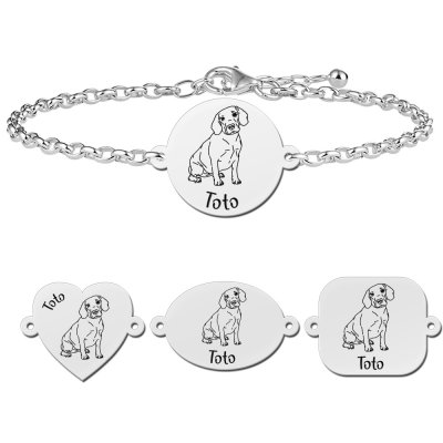 Beagle armband met naam zilver 