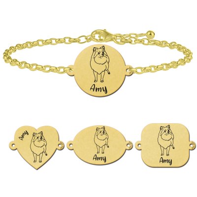 Gepersonaliseerde honden armband Pomeriaan goud 