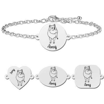 Gepersonaliseerde honden armband Pomeriaan zilver 