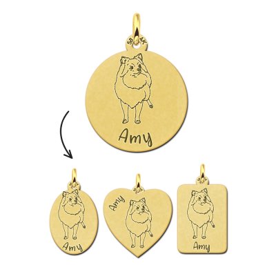 Gepersonaliseerde honden hanger Pomeriaan goud 