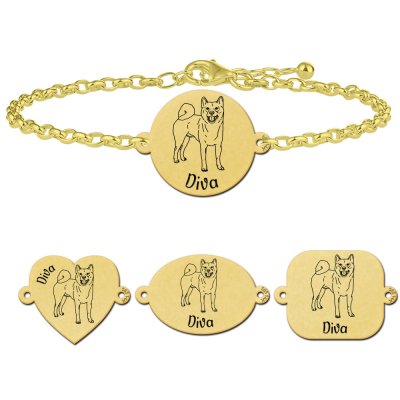 Gouden armband met honden gravure Akita 