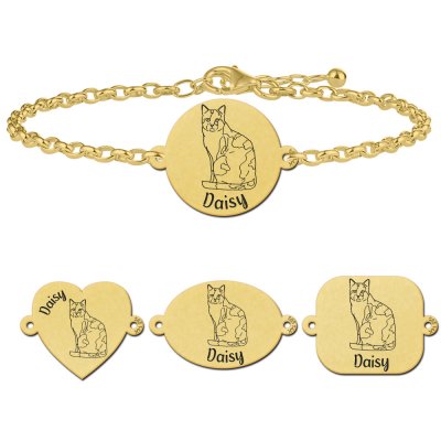 Gouden armband met kat gravure Lapjeskat 