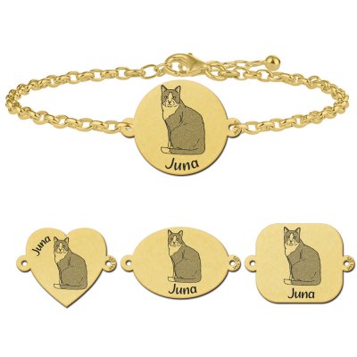 Gouden armband met katten Tuxedo kat 