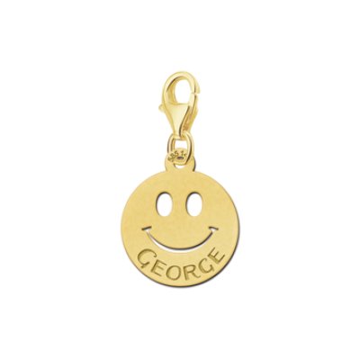 Gouden charm smilie met naam 