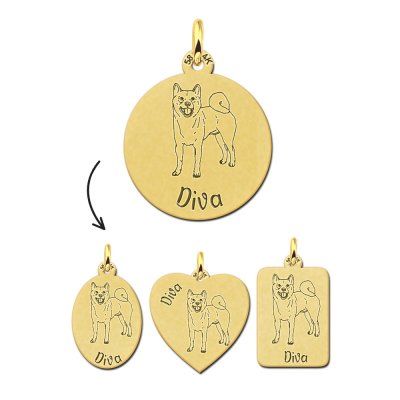 Gouden hanger met honden gravure Akita 