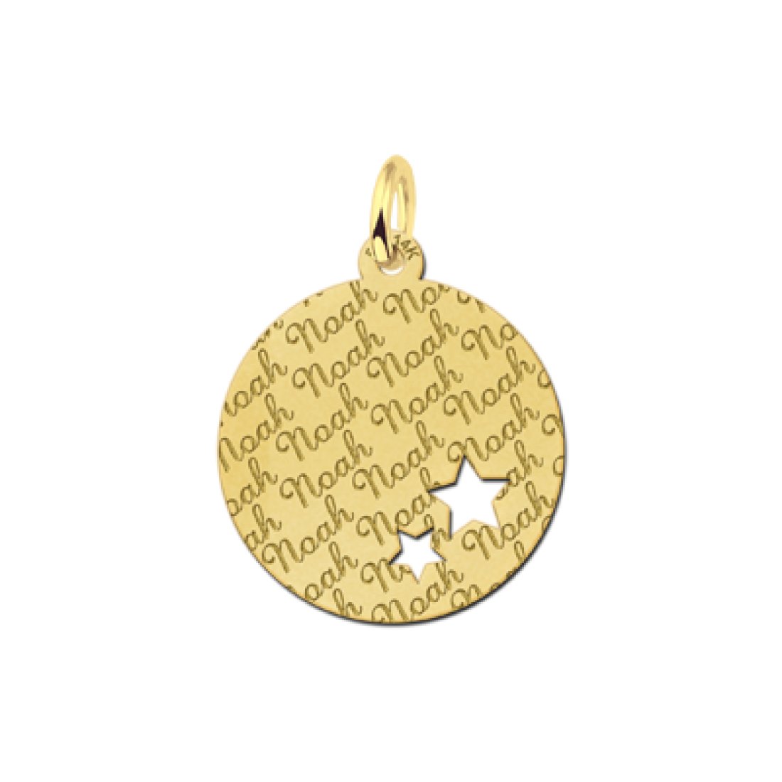 paneel kader Rood Gouden hangertje met een naam rond met 2 sterren / Anny van Buul Juweliers  Sieraden