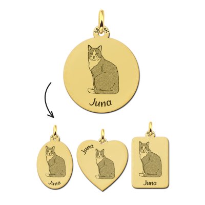 Gouden ketting met kattenhanger Tuxedo kat 