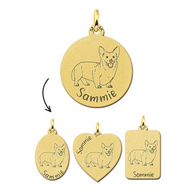 Gouden portret hanger Welsh Corgi Pembroke 