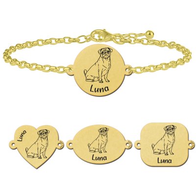 Gouden portret honden armband Mopshond 