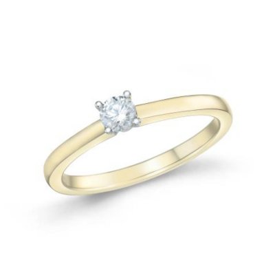 gouden ring met briljant, Quattro 0.18ct mt17,5