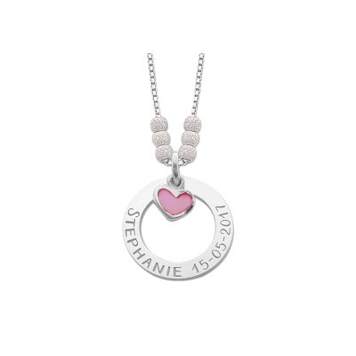 Mama ketting van zilver met roze hart 