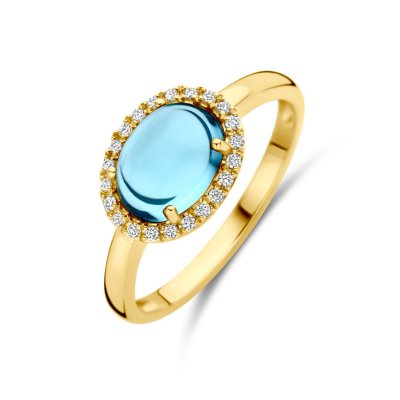 Ring blauw topaas en diamant 0.09ct h si halo