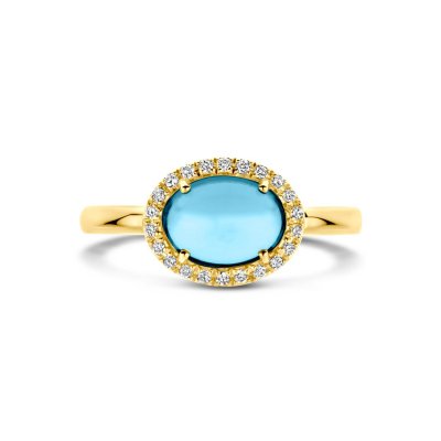 Ring blauw topaas en diamant 0.09ct h si halo