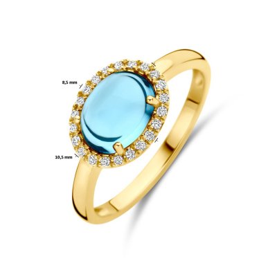 Ring blauw topaas en diamant 0.09ct h si halo