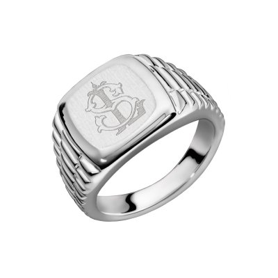 Rolex-stijl zilveren zegel ring met monogram 