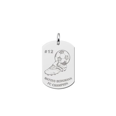 Sporthanger zilver voetbal dogtag 