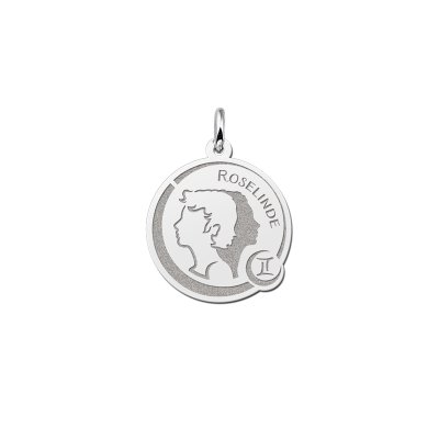 Sterrenbeeld ketting met gravure tweeling van zilver 