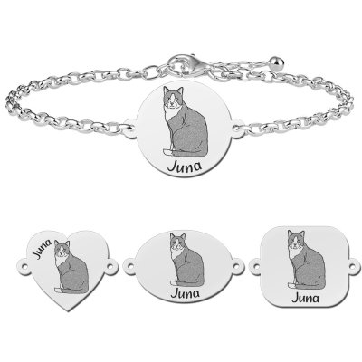 Zilveren armband met kattenhanger Tuxedo kat 